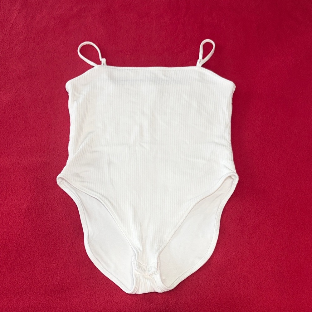 Old Navy White Ribbed Spaghetti-Strap Bodysuit